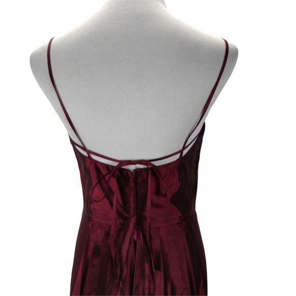 Vintage 90s Jim Hjelm Formal Dress Size 8 Red Taffeta Square Neck Maxi Watteau - Picture 4 of 10